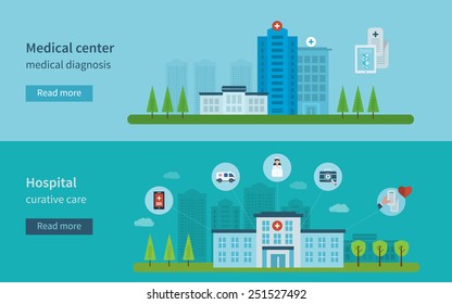 Flat design modern vector illustration concept for healthcare, medical center and hospital building