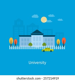 Flat design modern vector illustration icons set of urban landscape and education. School and university building icon