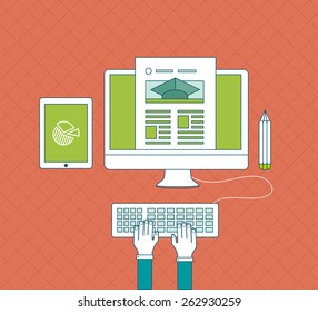 Flat design modern vector illustration icons set of online education and e-learning. Thin line icons  