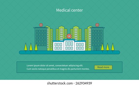 Flat design modern vector illustration concept for healthcare, medical center and urban landscape 