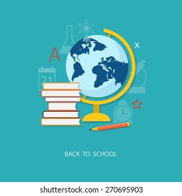 Flat design modern vector illustration concept of education, tutorials, learning with books - eps10