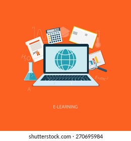 Flat design modern vector illustration concept of education, tutorials, learning with laptop - eps10