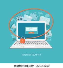 Flat design modern vector illustration concept of security center with laptop - eps10