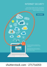 Flat design modern vector illustration concept of security center with laptop - eps10