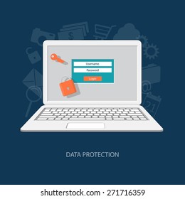 Flat design modern vector illustration concept of security center with laptop - eps10