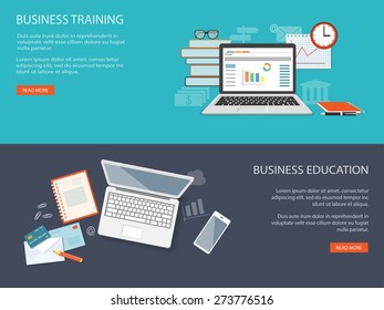 Flat design modern vector illustration concept of education, business, marketing, e-mail marketing, management with laptop, books, clock, glasses and mobile  phone - eps10