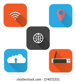 Flat design modern vector illustration of internet services, communication services. Isolated on colored stylish background.