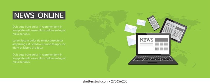 Flat design modern vector illustration concept of news online, e-mail marketing, management, analytics with laptop, tablet, mobile phone - eps10
