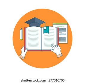 Flat design modern vector illustration icons set of education and e-learning. Thin line icons 