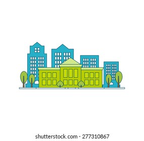 Flat design modern vector illustration icons set of urban landscape and education. School and university building icon