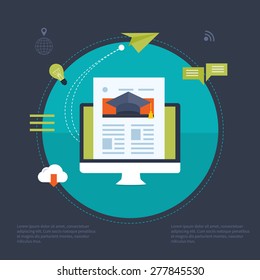 Flat design modern vector illustration icons set of on-line education and e-learning