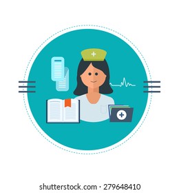 Flat design modern vector illustration concept for health care, medical help and training nurses. Vector illustration