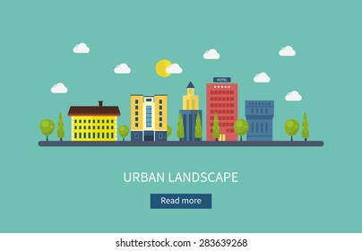 Flat design modern vector illustration icons set of urban landscape and city life. Building icon
