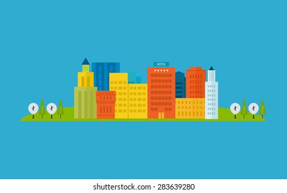 Flat design modern vector illustration icons set of urban landscape and city life. Building icon