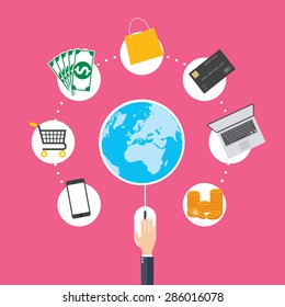 Flat design modern vector illustration concept of pay per click internet