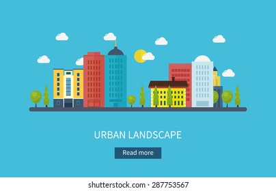 Flat Design Modern Vector Illustration Icons Set Of Urban Landscape And City Life. Building Icon