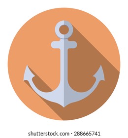 Flat design modern vector illustration of anchor icon with long shadow, isolated.