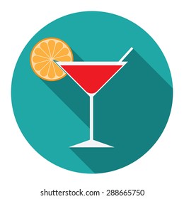 Flat design modern vector illustration of cocktail icon with long shadow, isolated.