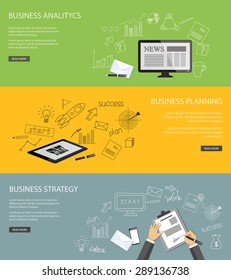 Flat design modern vector illustration  set of concepts of  business site with mobile phone, envelope, hands, tablet, monitor screen and pen and paper  - eps 10