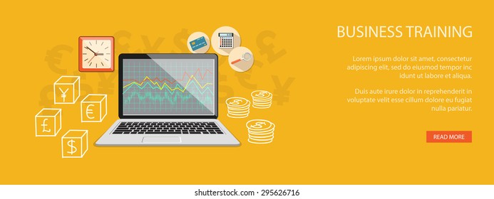 Flat design modern vector illustration  concept of  business site with computer, clock, calculator and bank card- eps 10