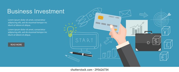 Flat design modern vector illustration  concept of  business site with bank card and hands - eps 10