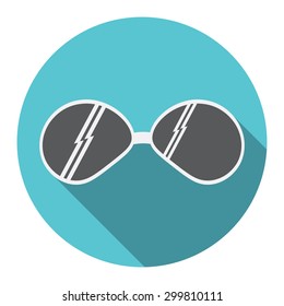 Flat design modern vector illustration of Sunglasses icon with long shadow, isolated.