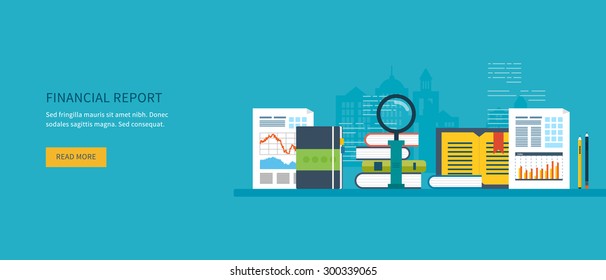 Flat design modern vector illustration concept of analyzing project on business meeting, financial report, financial analytics, market research and planning documents