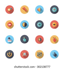Flat design modern vector illustration icons set of CONTROLS  regulator and control panel , switch  in stylish colors. Isolated on white background 
