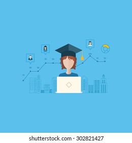 Flat design modern vector illustration icons set of online education and e-learning. Schedule online learning students