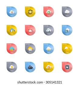 Flat design modern vector illustration icons set of cloud network in stylish colors.