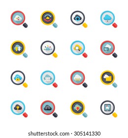 Flat design modern vector illustration icons set of cloud network in stylish colors.
