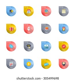 Flat design modern vector illustration icons set of shopping in stylish colors.
