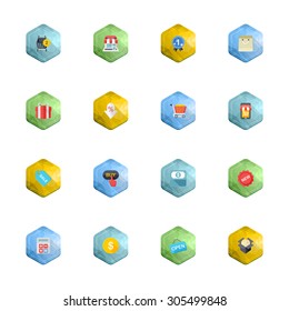 Flat design modern vector illustration icons set of shopping in stylish colors.