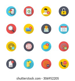 Flat design modern vector illustration icons set of mobile and communication in stylish colors.