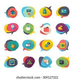 Flat design modern vector illustration icons set of finance in speech bubble