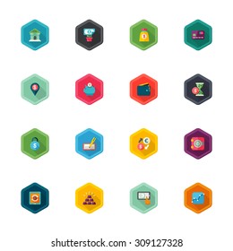 Flat design modern vector illustration icons set of finance in stylish colors.