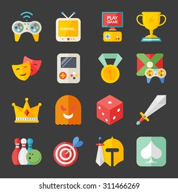 Flat design modern vector illustration icons set of tv game in stylish colors.