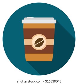 Flat design modern vector illustration of coffee icon with long shadow, isolated.