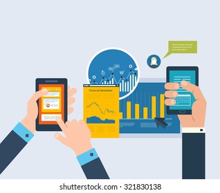 Flat design modern vector illustration concept of analyzing project, financial report and strategy, financial analytics, market research, teamwork and planning documents - Shutterstock ID 321830138