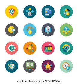 Flat design modern vector illustration icons set of E-Finance in stylish colors.