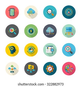 Flat Design Modern Vector Illustration Icons Set Of Big Data In Stylish Colors.