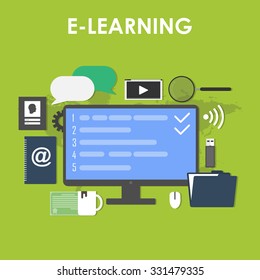 Flat design modern vector illustration icons set of distance education and e-learning