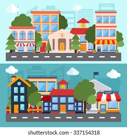 Flat design modern vector illustration icons set of urban landscape and city life. Building icon. Concept for web banners and infographic. Flat design urban landscape illustration