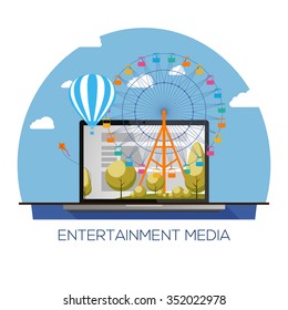 Flat design modern vector illustration concept of entertainment internet media development 