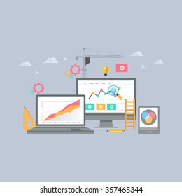 Flat design modern vector illustration concept of website analytics 