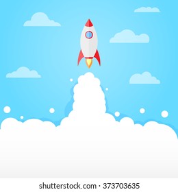 Flat Design Modern Vector Illustration Concept Of New Business Project Start-up. Blast Off. Rocket Launch Icon. 