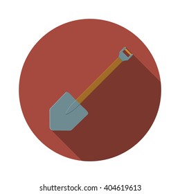 Flat design modern vector illustration of shovel icon, camping and gardening equipment with long shadow.