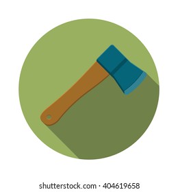 Flat design modern vector illustration of axe icon, camping and hiking equipment with long shadow.