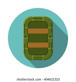 Flat design modern vector illustration of raft icon, camping, hiking and extreme sports equipment with long shadow.