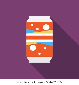 Flat design modern vector illustration of soda can icon with long shadow.